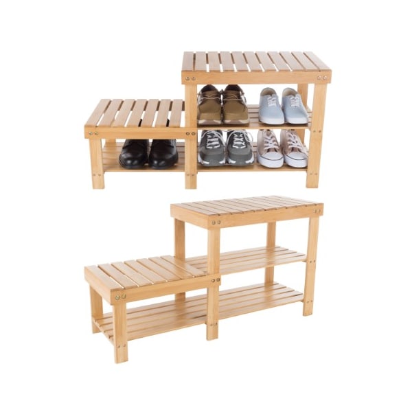 Hastings Home 2-tier Bamboo Shoe Rack Bench and 2 Seat Heights, Storage and Organization for Hallway, Bedroom 909958LES - main